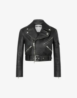 Fashion Cropped biker jacket in heavy nappa leather Coats & Outerwear|Co-ords