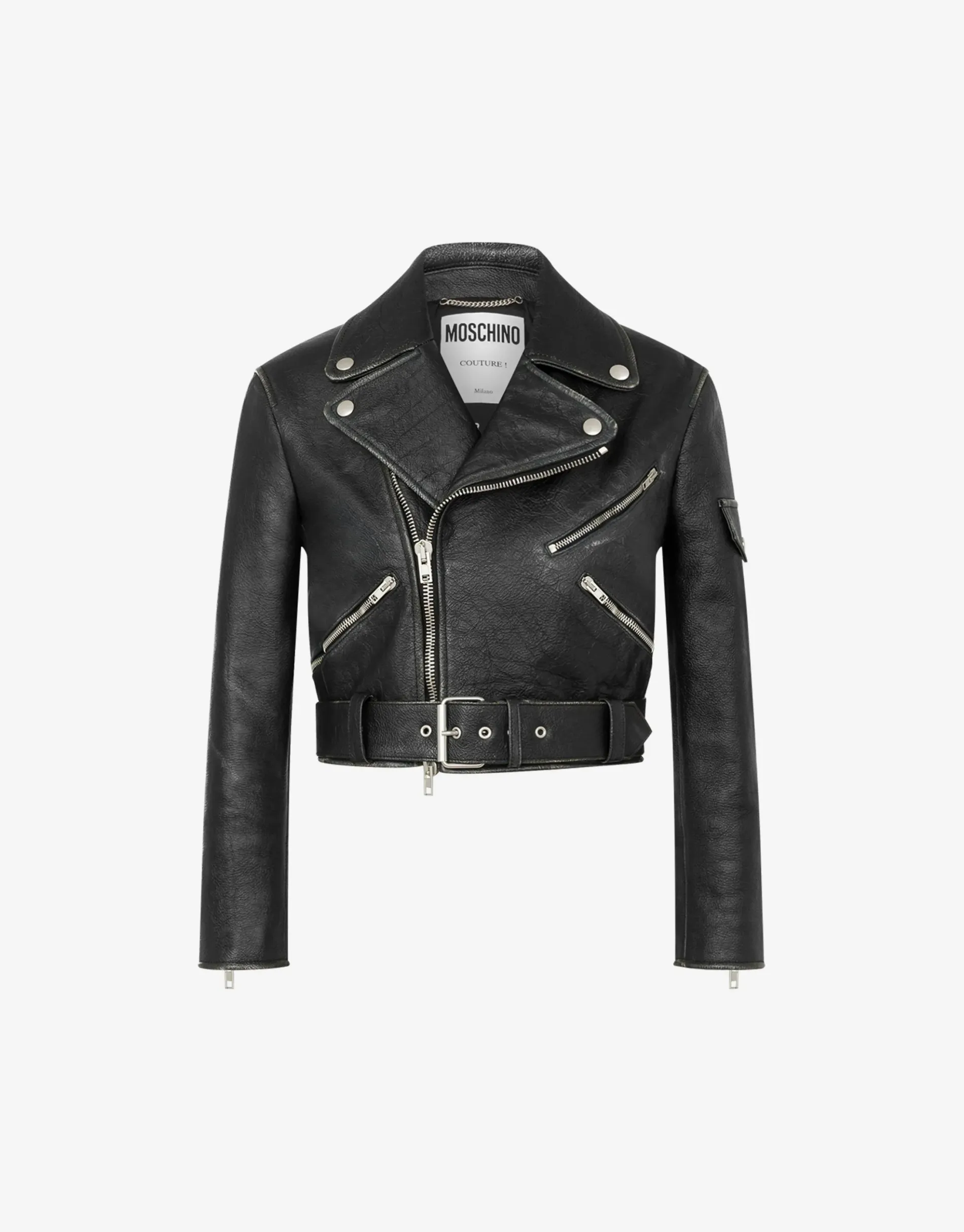 Fashion Cropped biker jacket in heavy nappa leather Coats & Outerwear|Co-ords