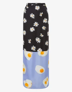 New Long Silk Twill Skirt Patchwork Skirts