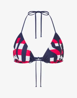 Hot Striped Lettering Logo Triangle Bikini Top Swimwear