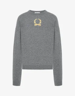 Online Wool and Cashmere Pullover Laurel Crown Embroidery Knitwear